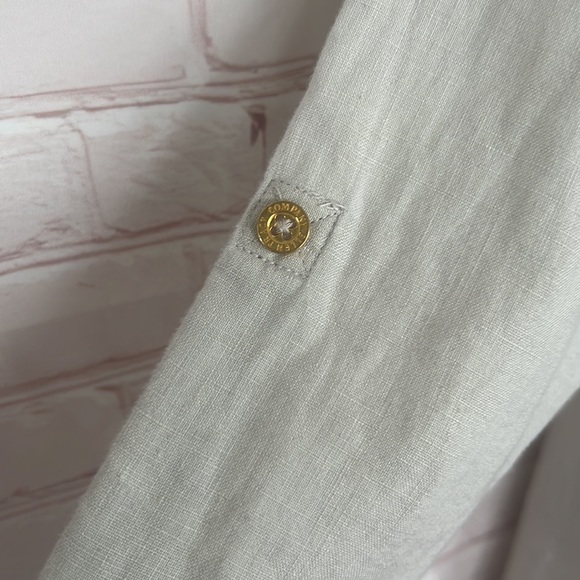 Ellen Tracy company linen tan long tab sleeve top size medium - Picture 5 of 12